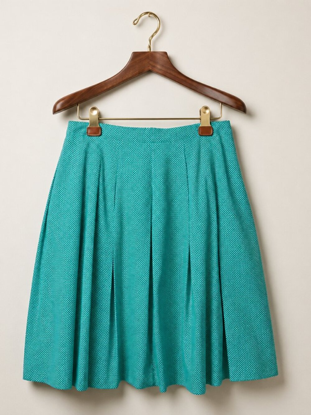 Talbots Skirt Sz 14 Polka Dot Green Teal Pleated Retro Rockabilly Knee Mid
